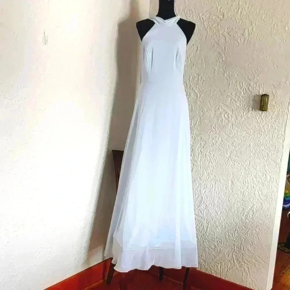 After Six Bridesmaid Dress High Neck Halter Backless Maxi Dress sz 8